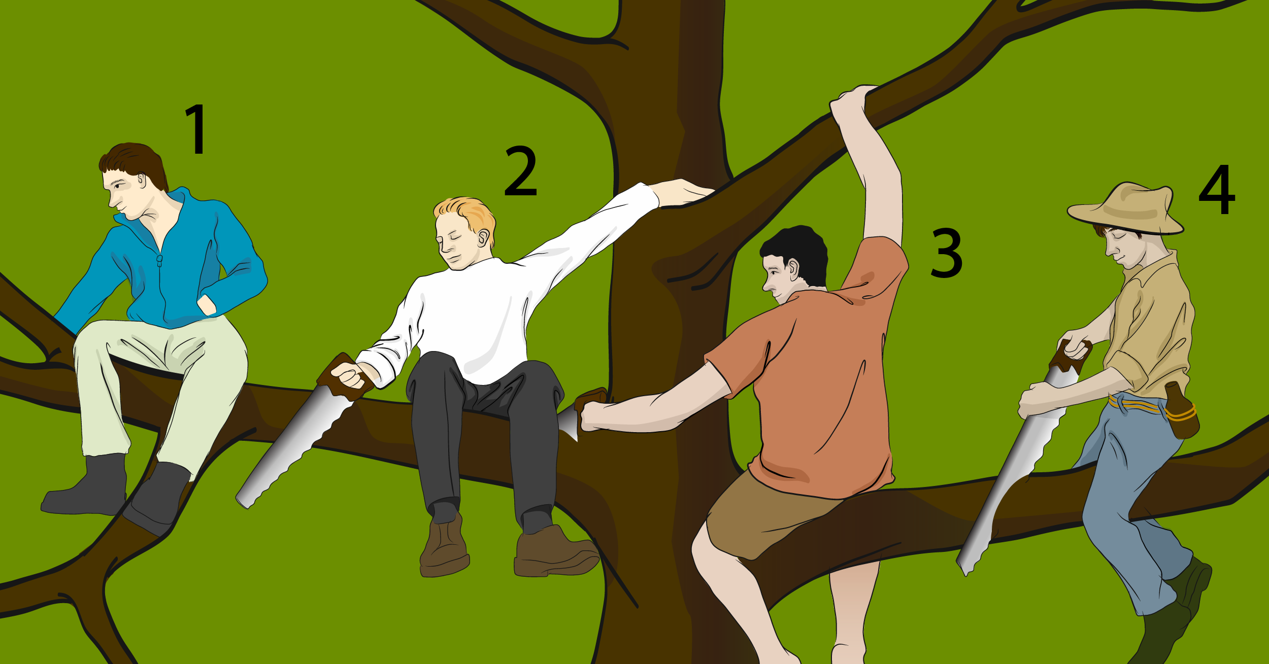 Тест на того самого человека. Человек пилит дерево на котором сидит. Глупый человек рисунок. Пилит сук на котором сидит. Тест на дурость.