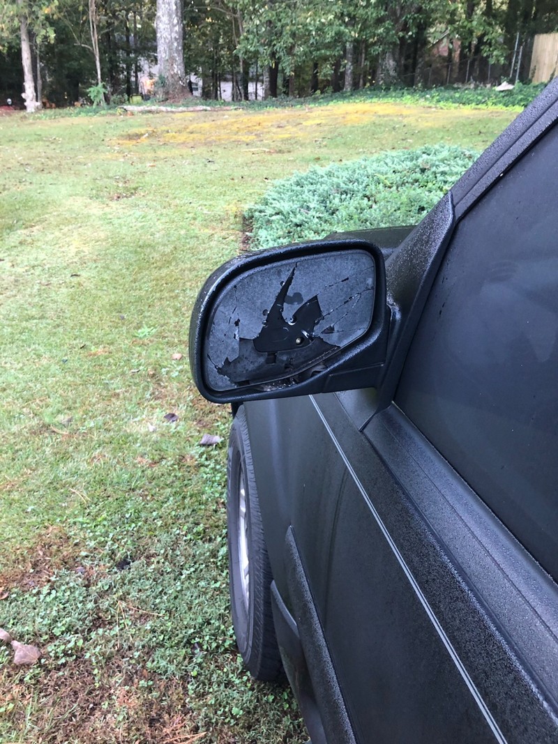 A broken car mirror