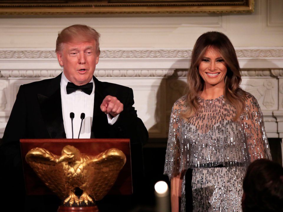 Melania at a black tie dinner at the White House