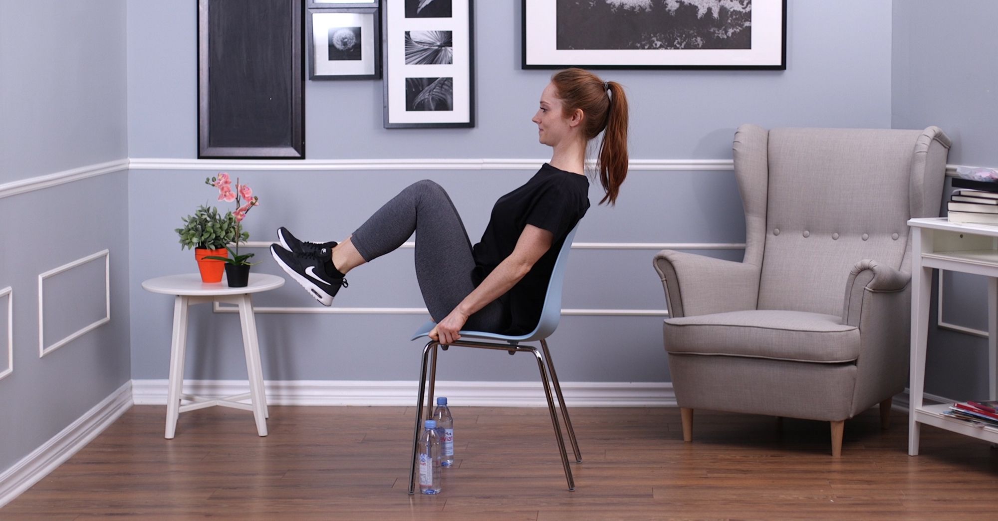 Woman doing a double knee tuck