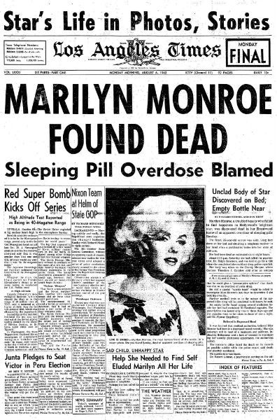 Marilyn Monroe death newspaper