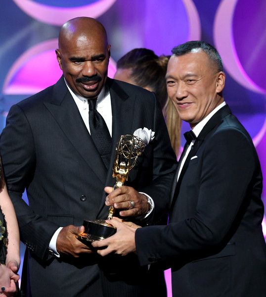 Steve Harvey accepting an Emmy Award