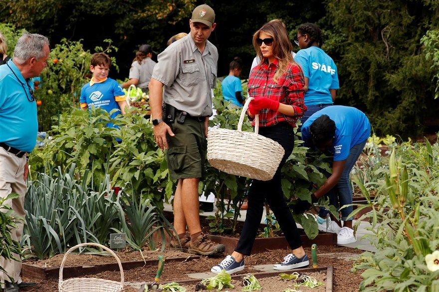 Melania Trump working in a gardan