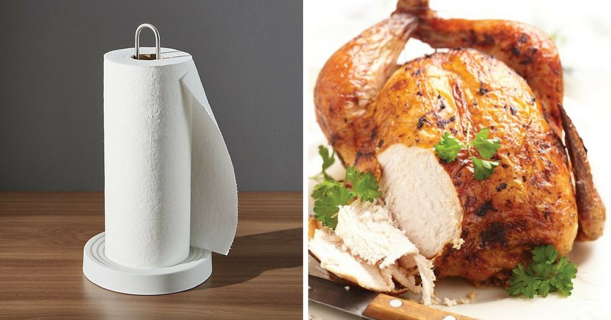 Side by side of paper towels and cooked chicken