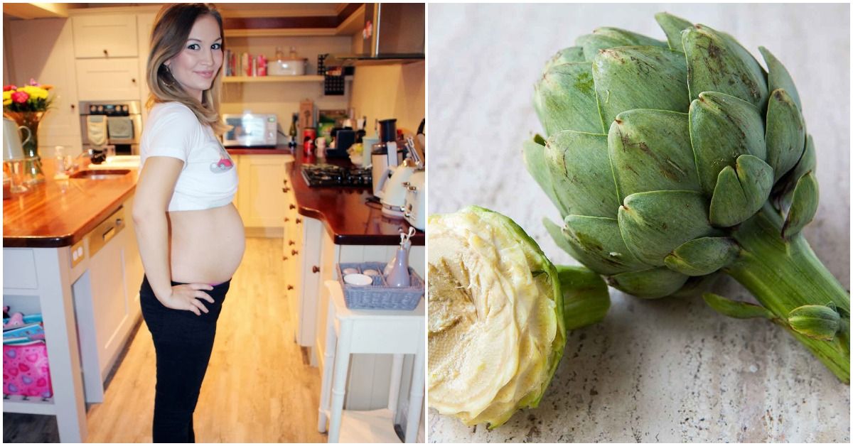 A pregnant belly at 20 weeks compared to an artichoke