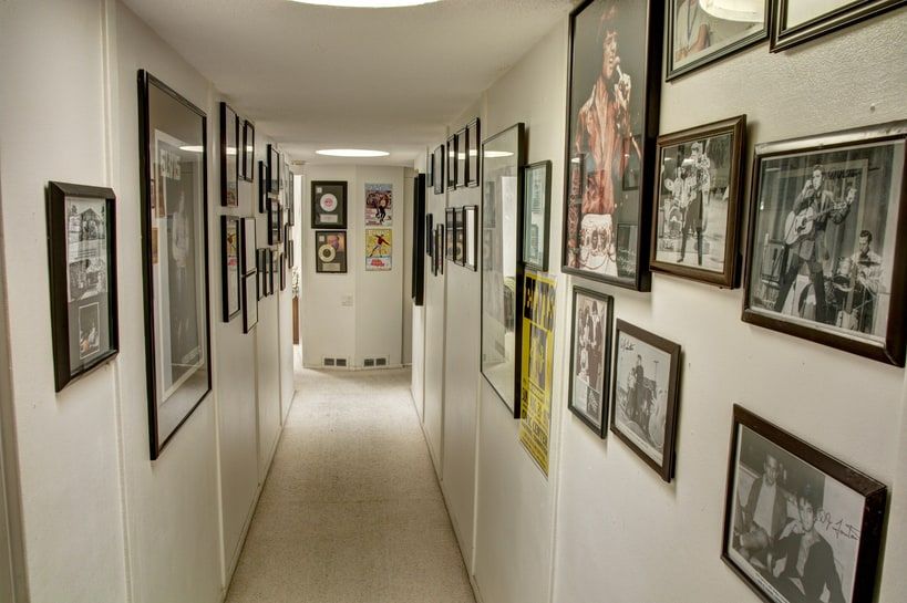 Elvis memorabilia line the walls of the hallway