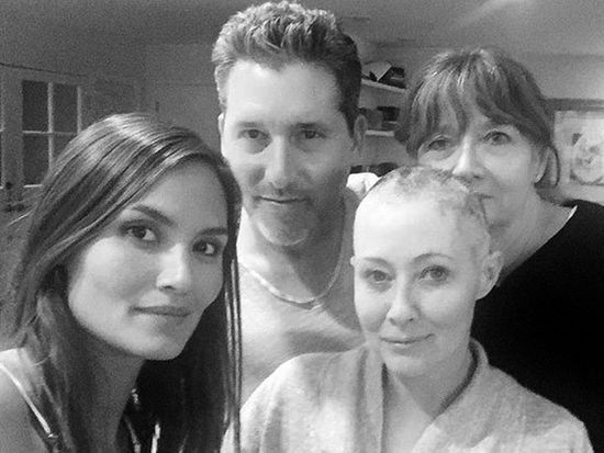 Shannen Doherty with her shaved head after chemo.