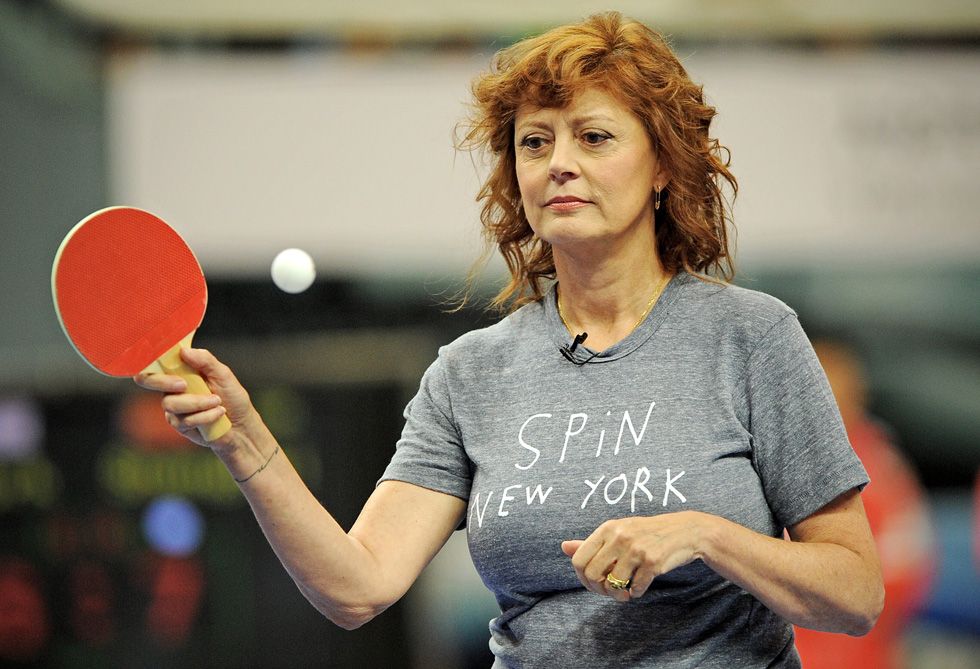 Susan Sarandon playing ping pong