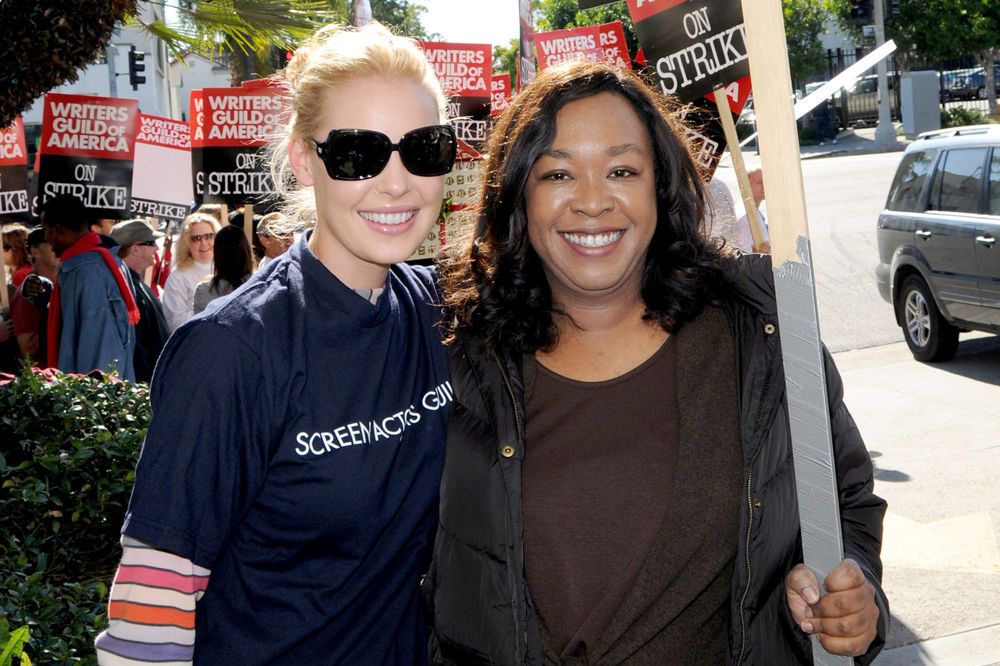 Katherine Heigl and Shonda Rhimes at a protest