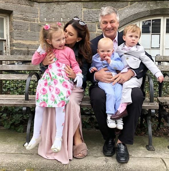 Hilaria and Alec Baldwin with three of their four children