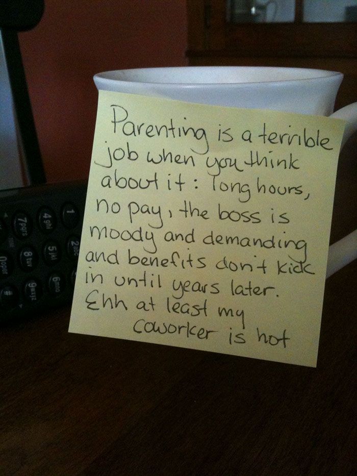 A post-it note on a cup