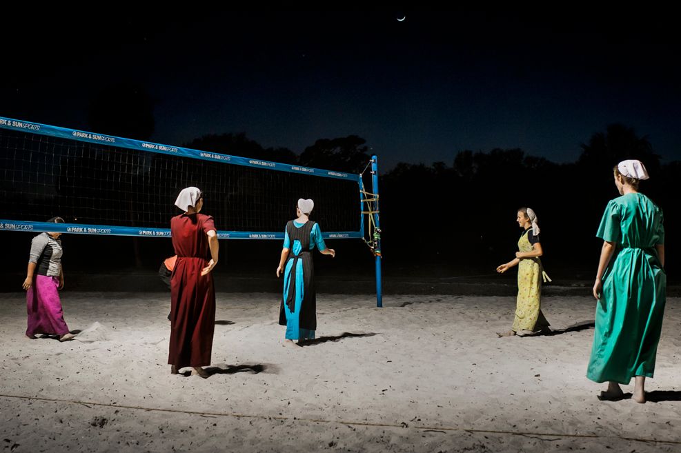 Amish women playing volleyball