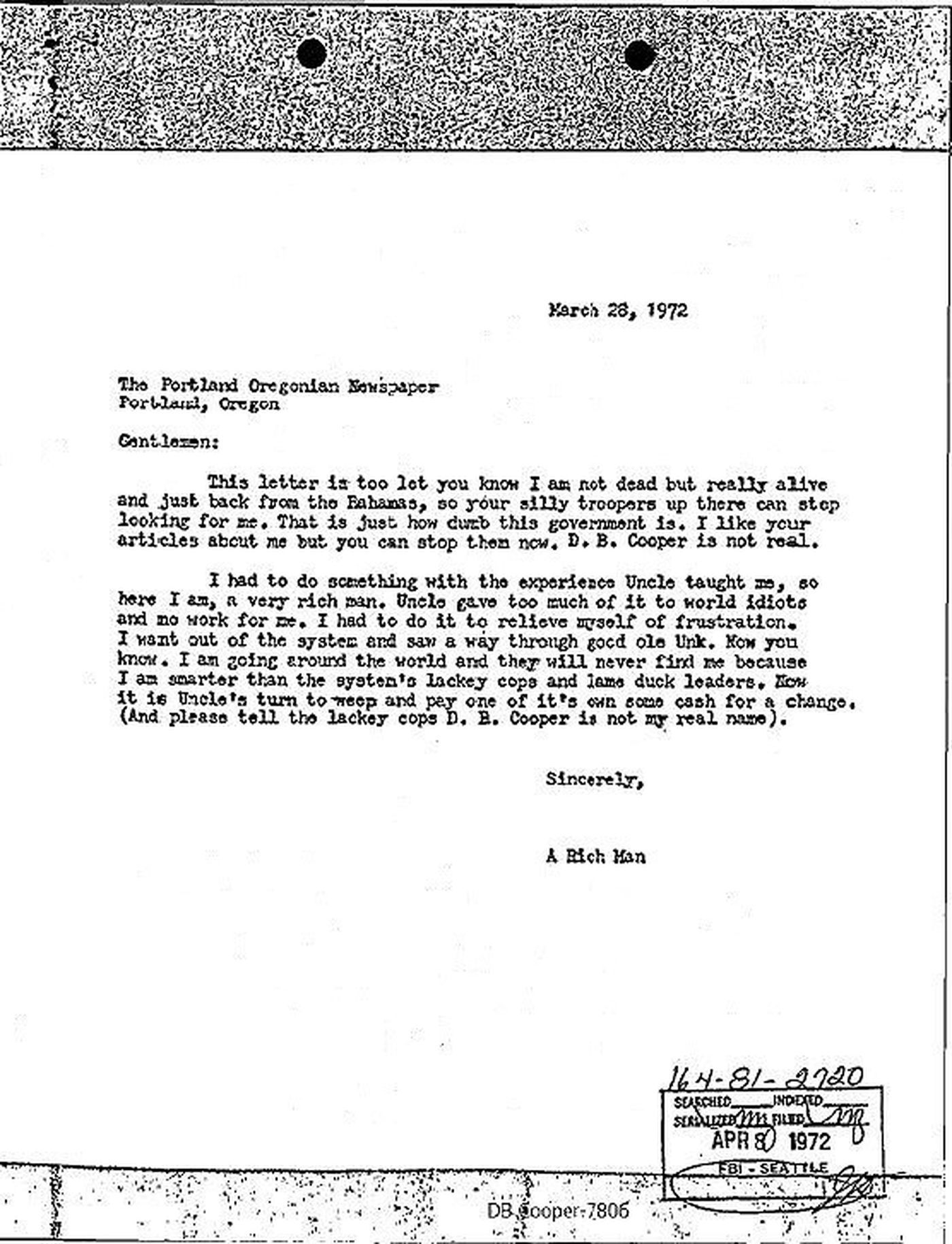 DB Cooper Letter