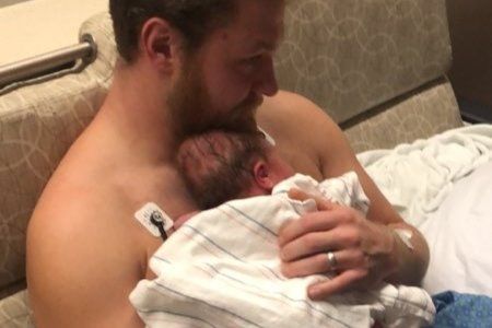 Andrew Goette with son in hospital