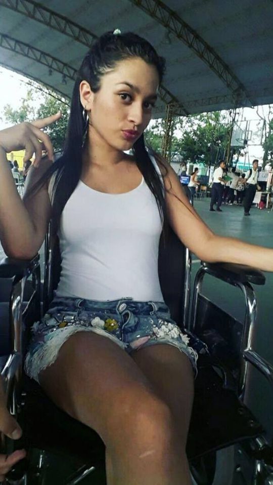 Luisa Fernanda Buitrago in a wheelchair