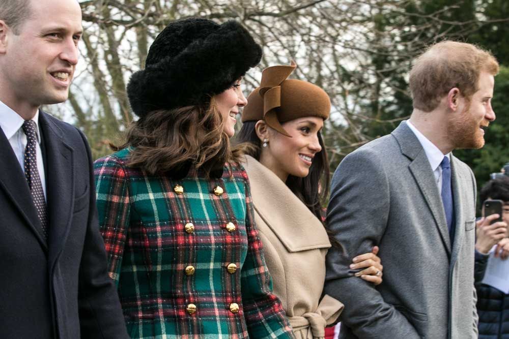 The royal couples leave the Christmas church service in 2017