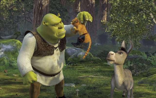 Shrek, Puss in Boots, and Donkey