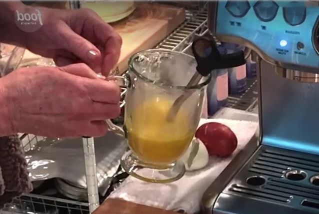Martha Stewart steaming eggs with cappuccino machine