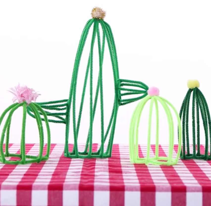 Image may contain 4 cactai made out of pipecleaners