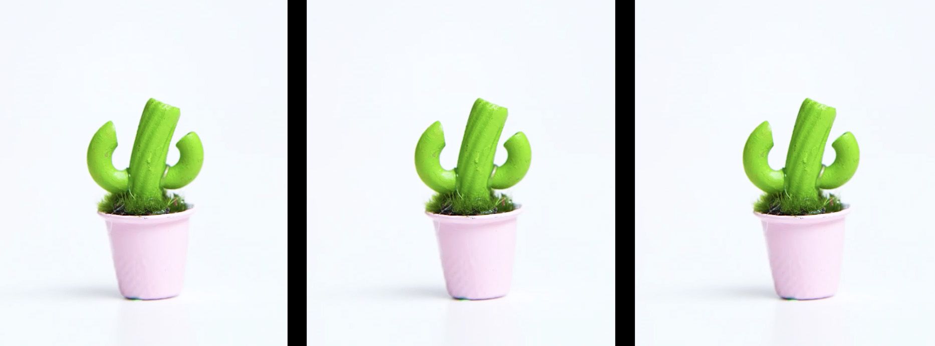 image may contain a mini cactus made out of pasta and glued into a thimble plant pot