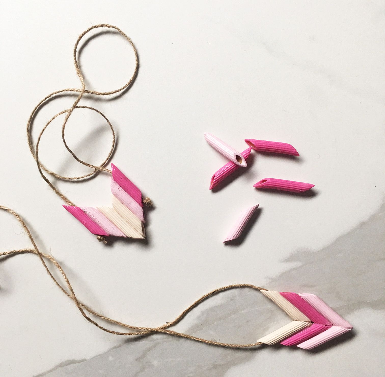 Pink ombre boho penne pasta kids necklace craft