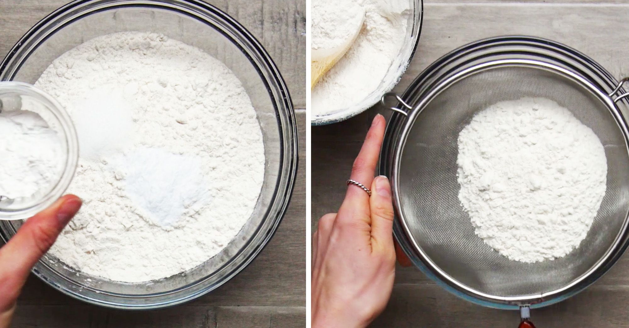 image of dry ingredients for cookies being sifted