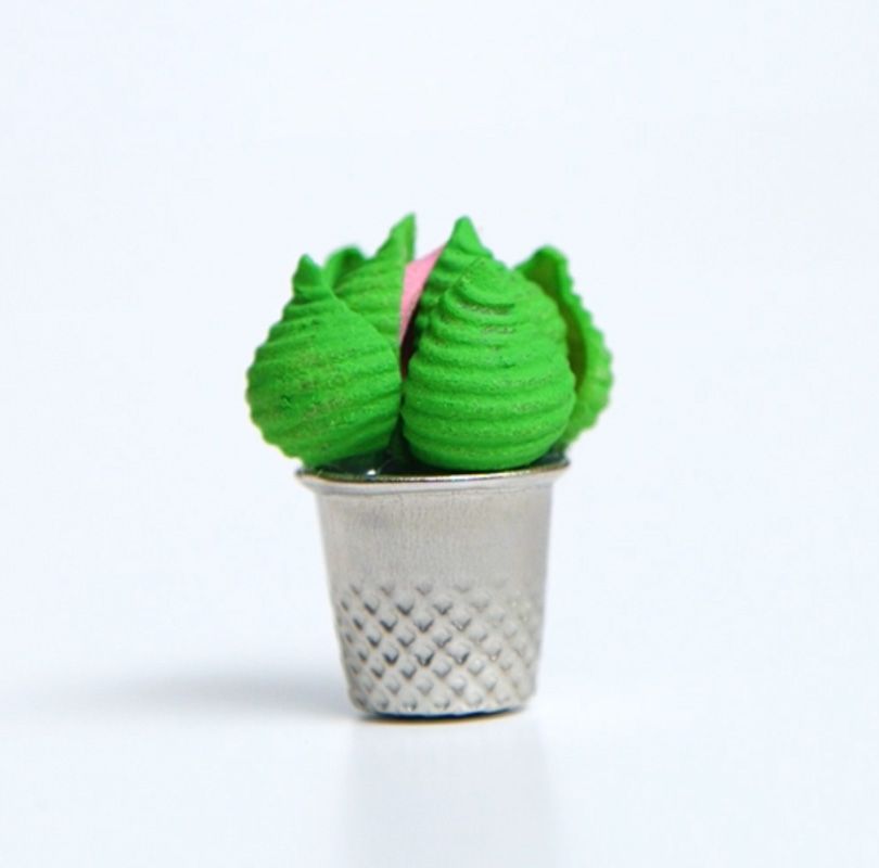 mini shell pasta glued into a thimble to look like a mini cactus