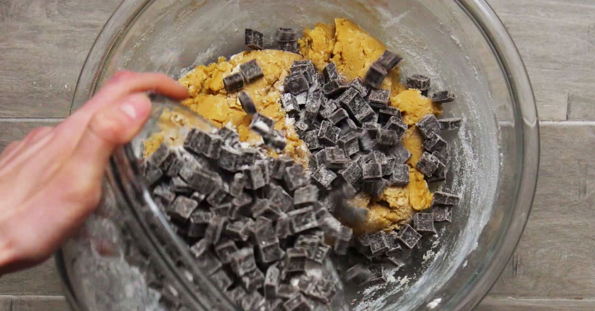 chocolate chunks lightly coated in flour