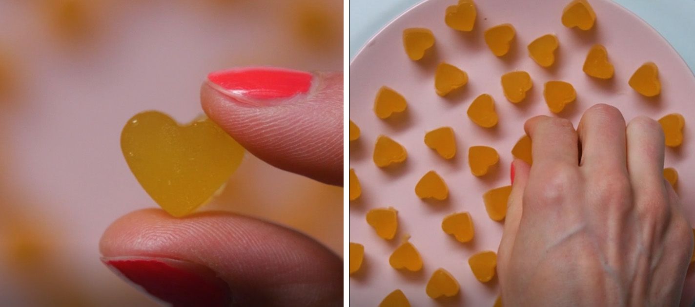 close up of heart shaped gelatin gummie