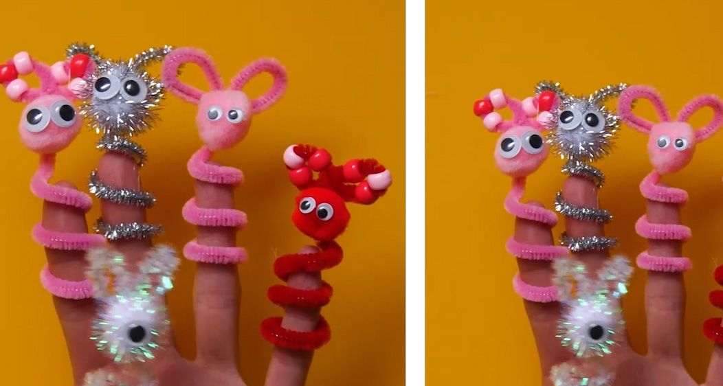 pink pipe cleaner finger puppets on fingers