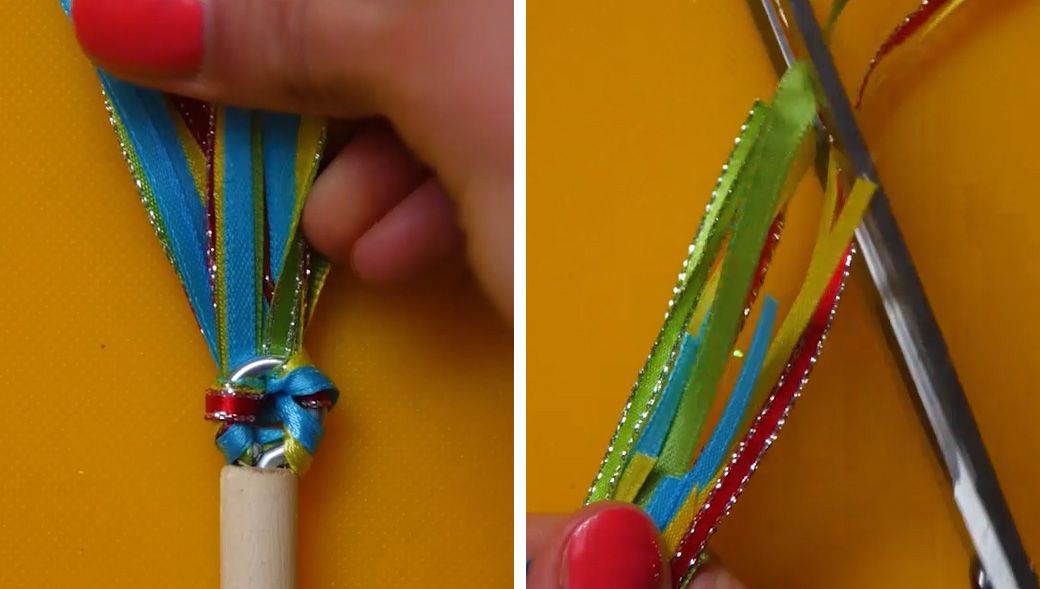 close up of ribbons looped through an eye bolt