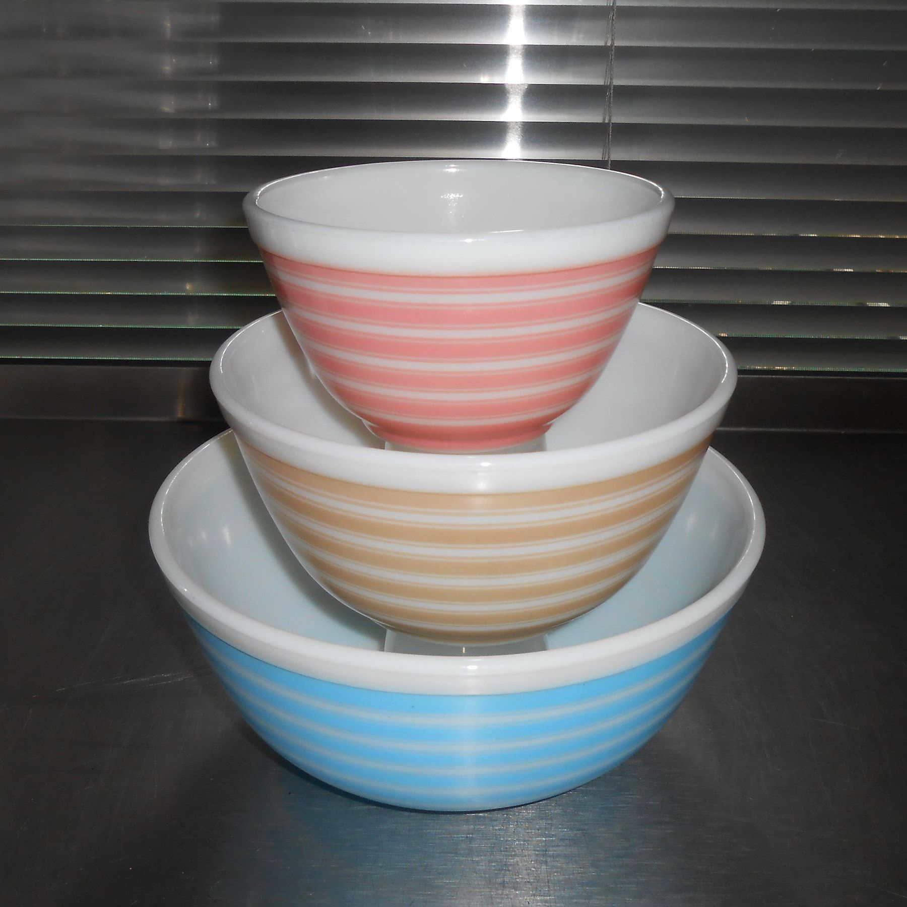 Pyrex Rainbow Stripe Bowls